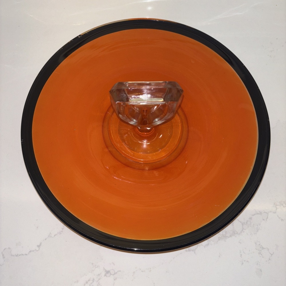 MCM Art Deco Orange & Black Catch All Trinket Tray Or Halloween Candy Holder - Picture 2 of 8